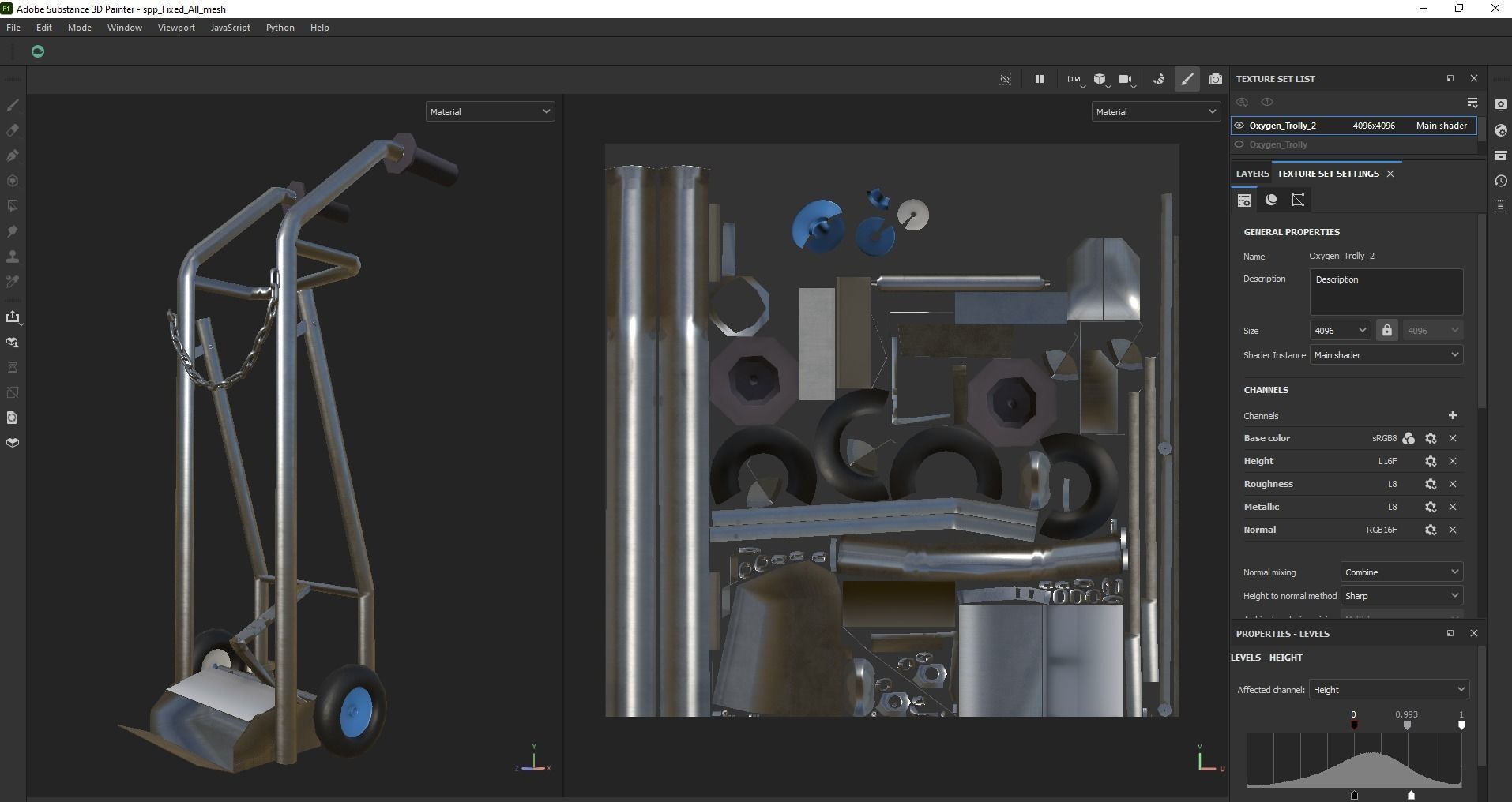 Stainless steel oxygen cylinder gas trolley Low-poly 3D model_15