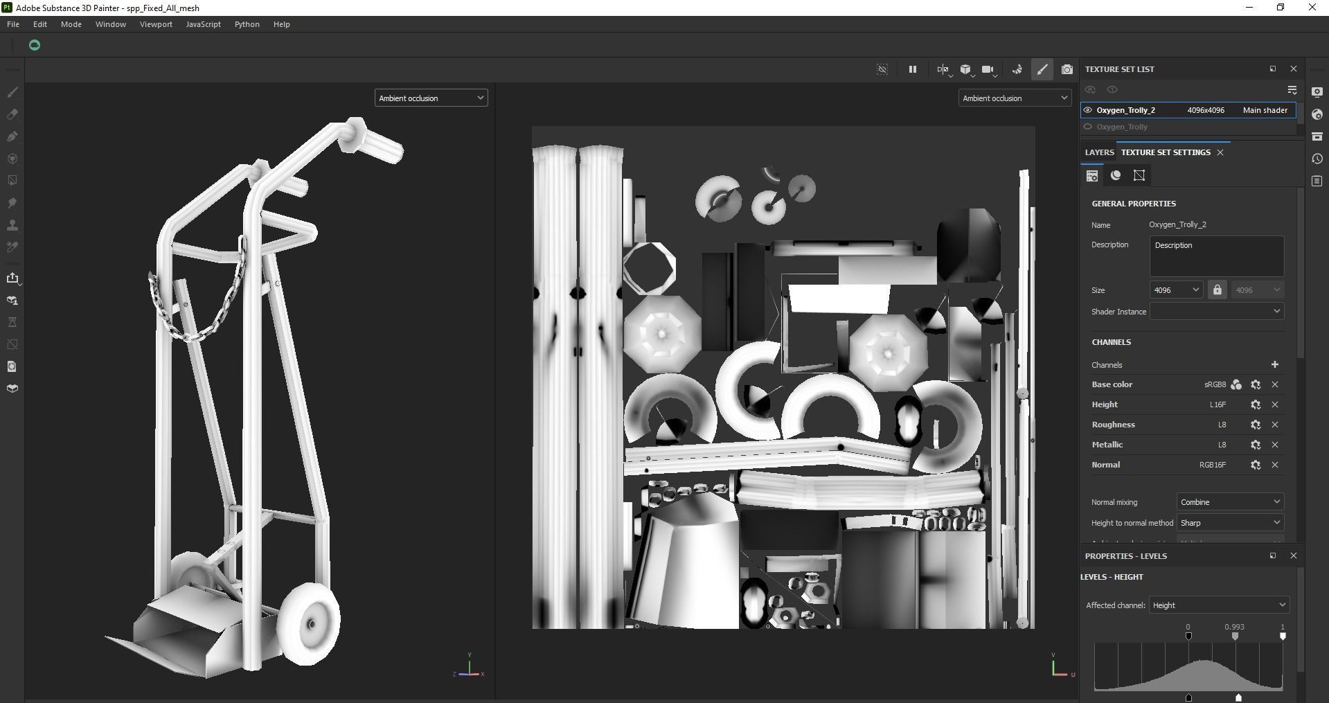 Stainless steel oxygen cylinder gas trolley Low-poly 3D model_24