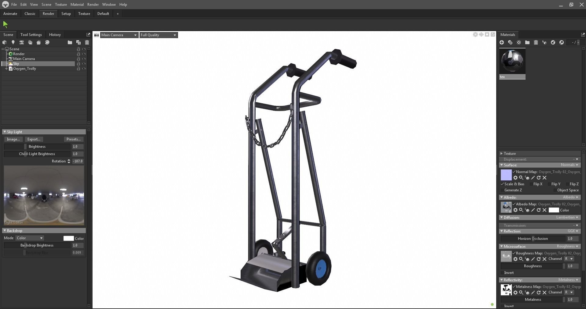 Stainless steel oxygen cylinder gas trolley Low-poly 3D model_6