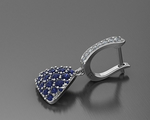 Earrings with gems-beauty design-sapphire-diamond-English clasp  3D print model