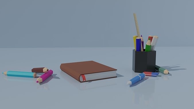 Small Low-Poly School Set Low-poly 3D model