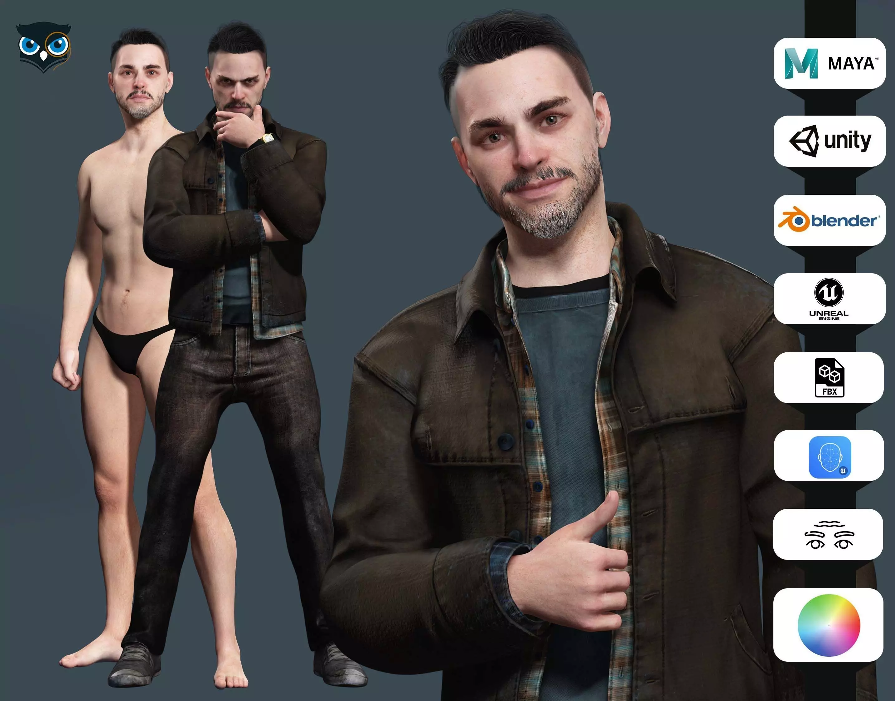 Realistic Father Kiven Low-poly 3D model_0