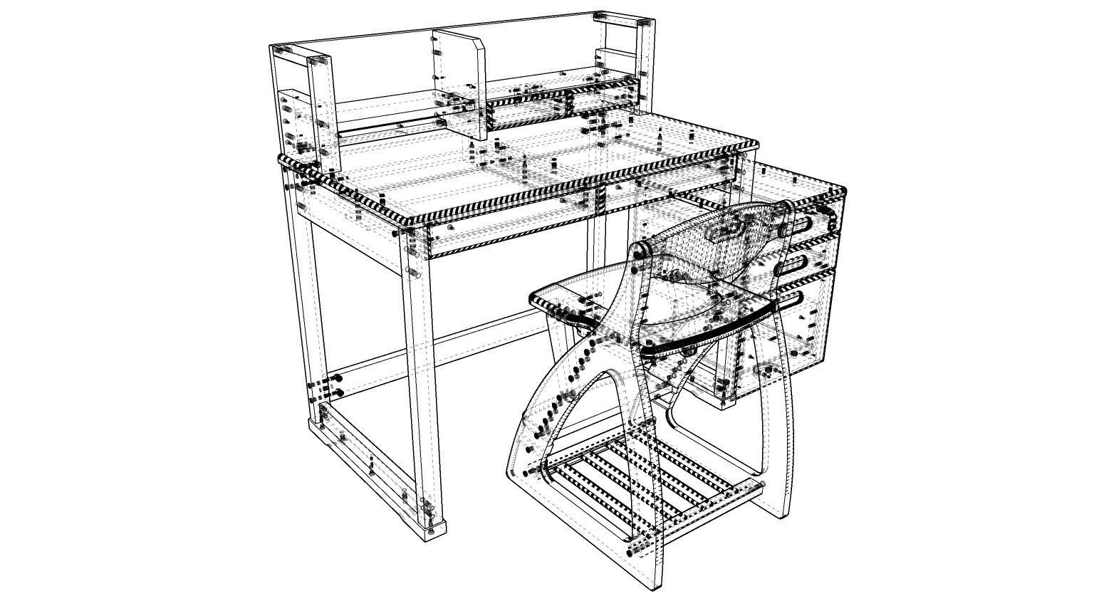 student desk set 3D model_1