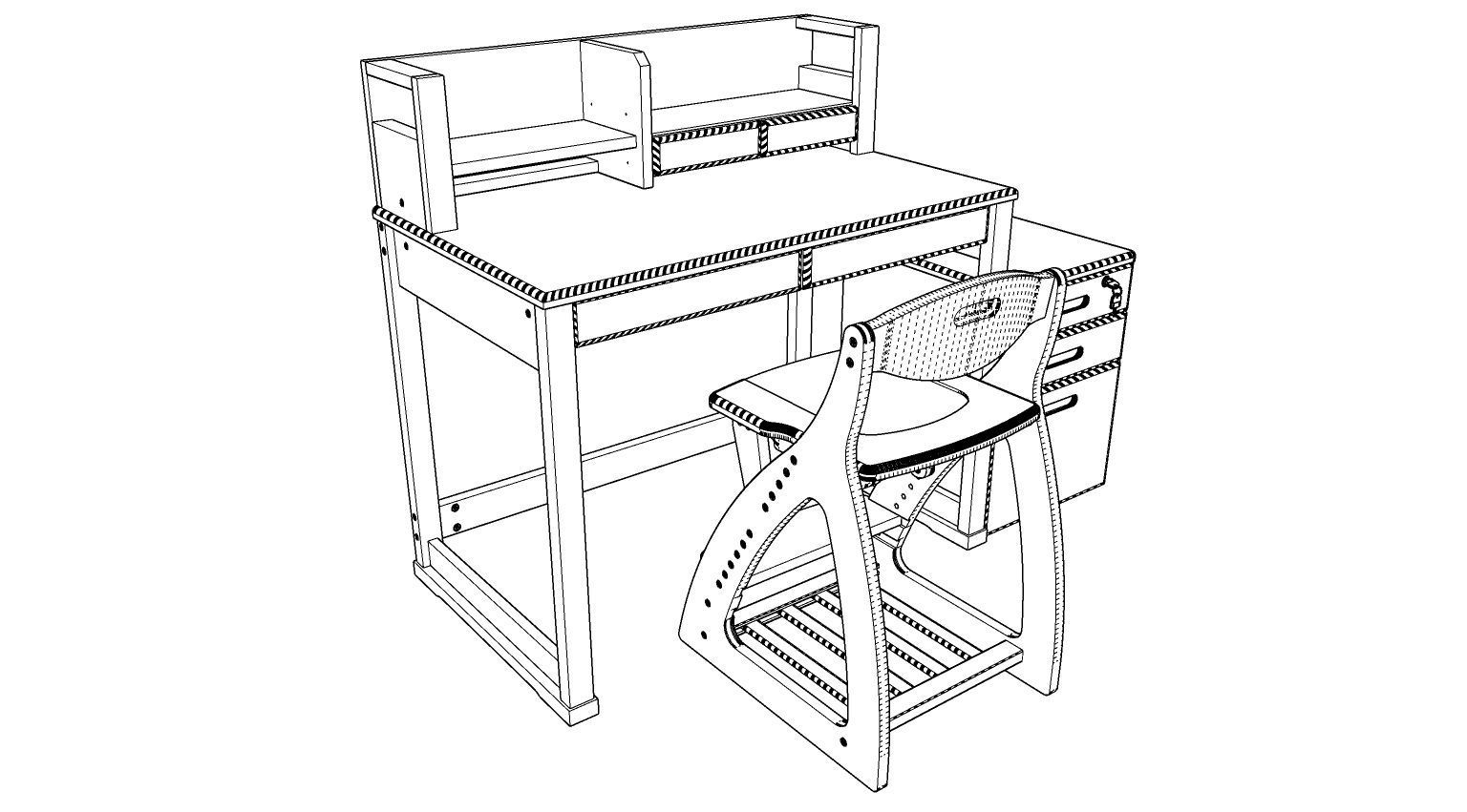 student desk set 3D model_2