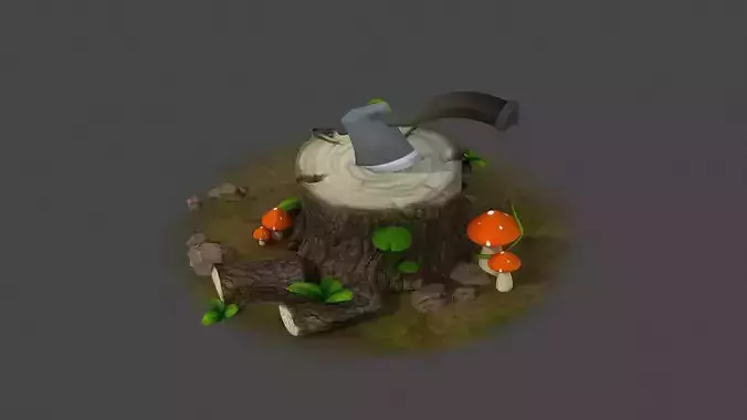 Cartoons stumps axes chopping trees 3D model