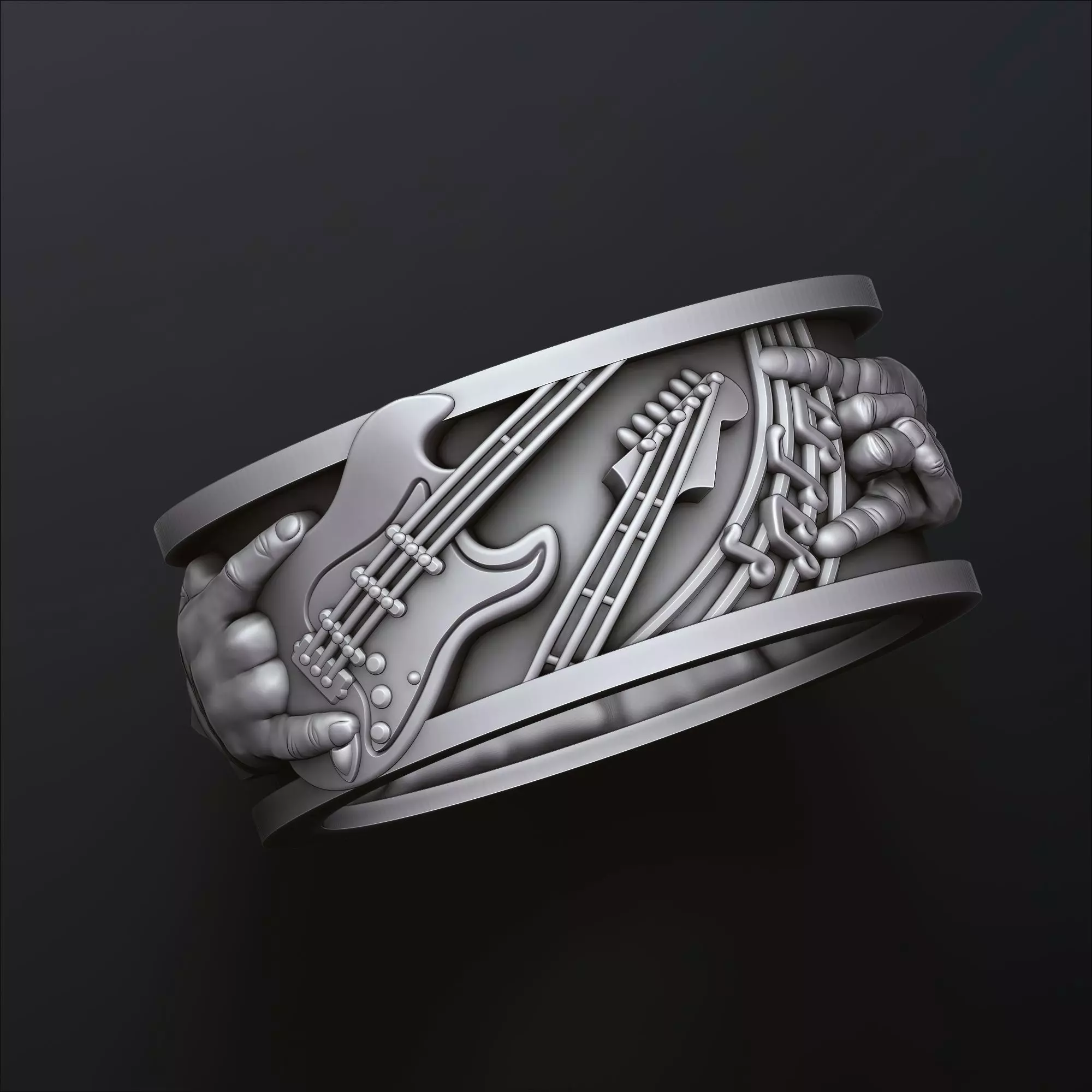 Rock N Roll Guitar Ring 3D print model_0