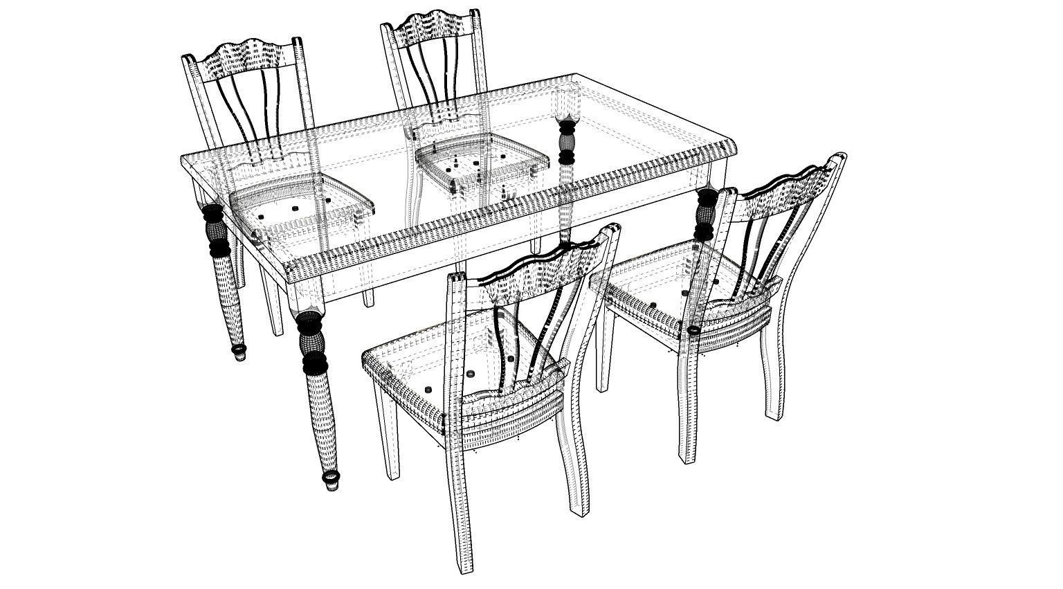 Dining set 4 seat 3D model_1
