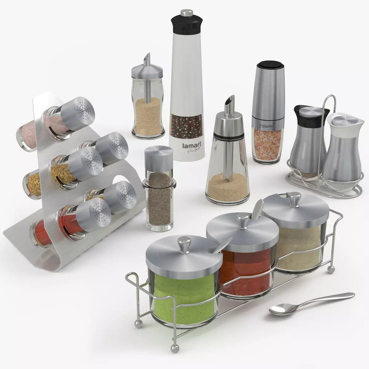 Collection of high-quality models of sets for spices and sauces 3D model_0