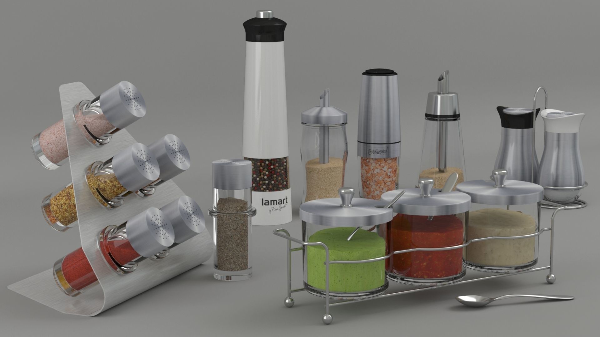 Collection of high-quality models of sets for spices and sauces 3D model_1