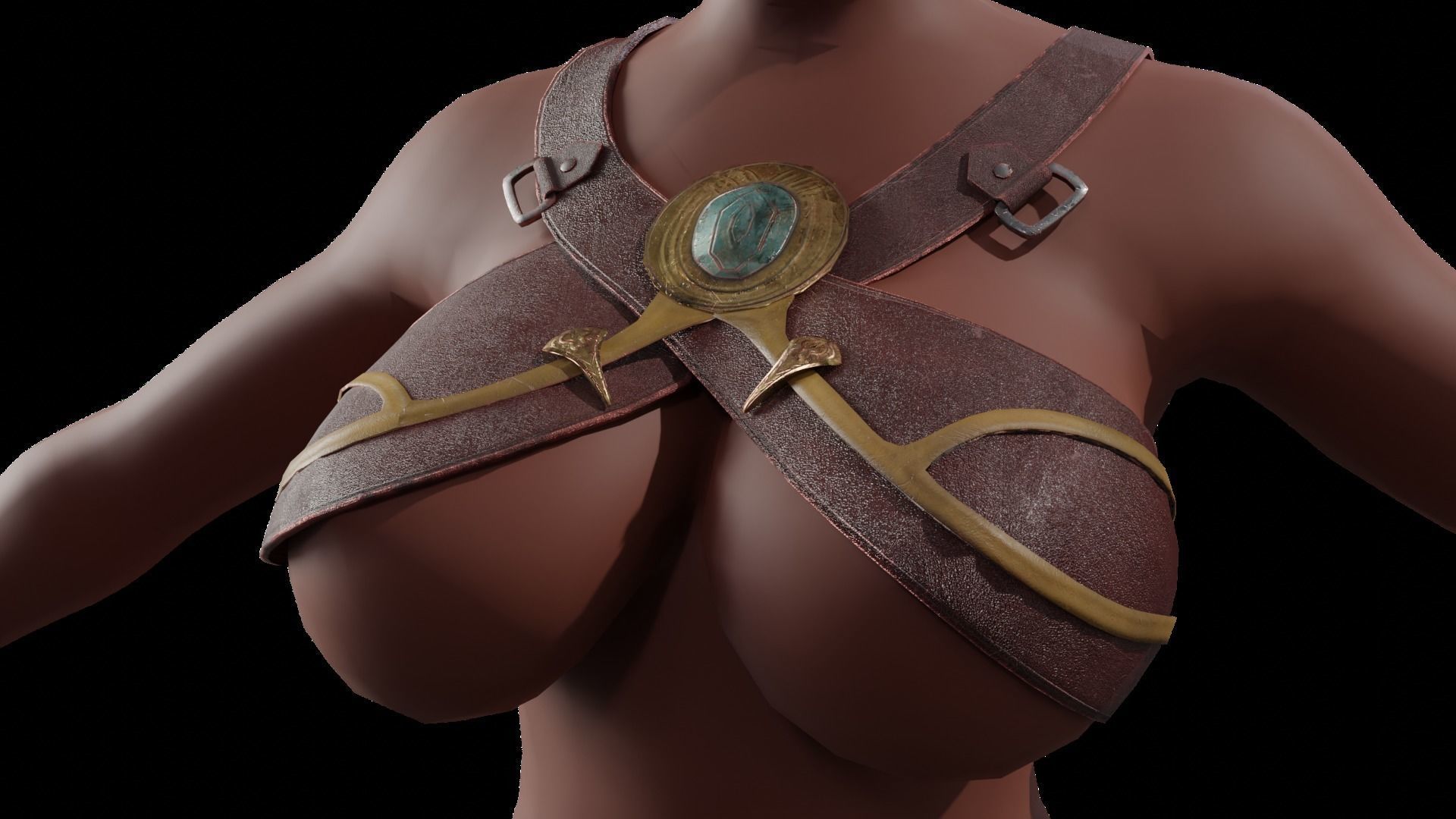 Brown Breast Armor Light Top female asset Low-poly 3D model_2