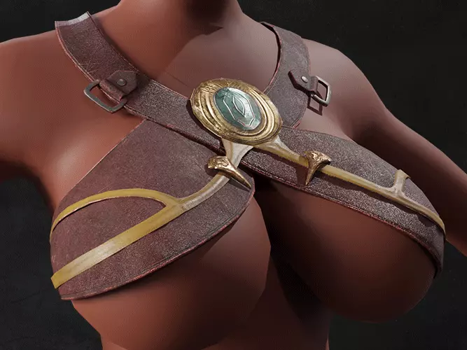 Brown Breast Armor Light Top female asset Low-poly 3D model_0