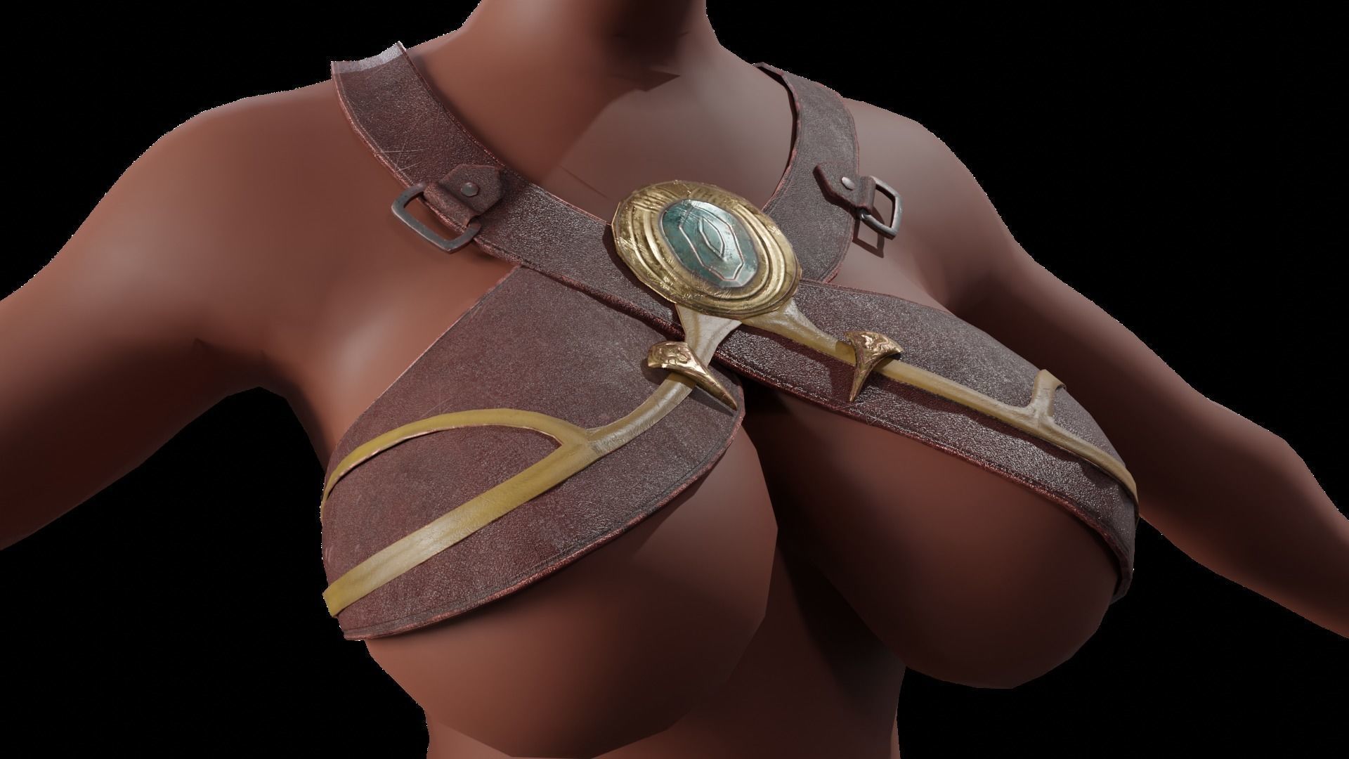 Brown Breast Armor Light Top female asset Low-poly 3D model_4
