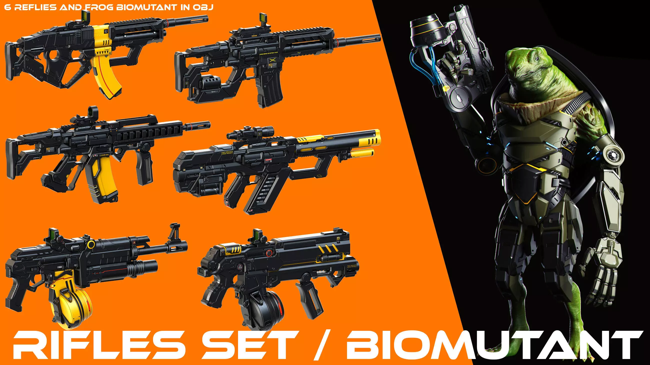 Sci-Fi Rifles Set Kitbash and Biomutant 3D model_0