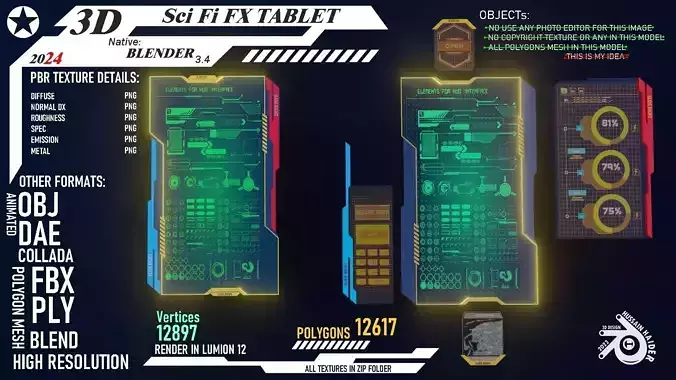 Sci Fi Tablet Low-poly 3D model