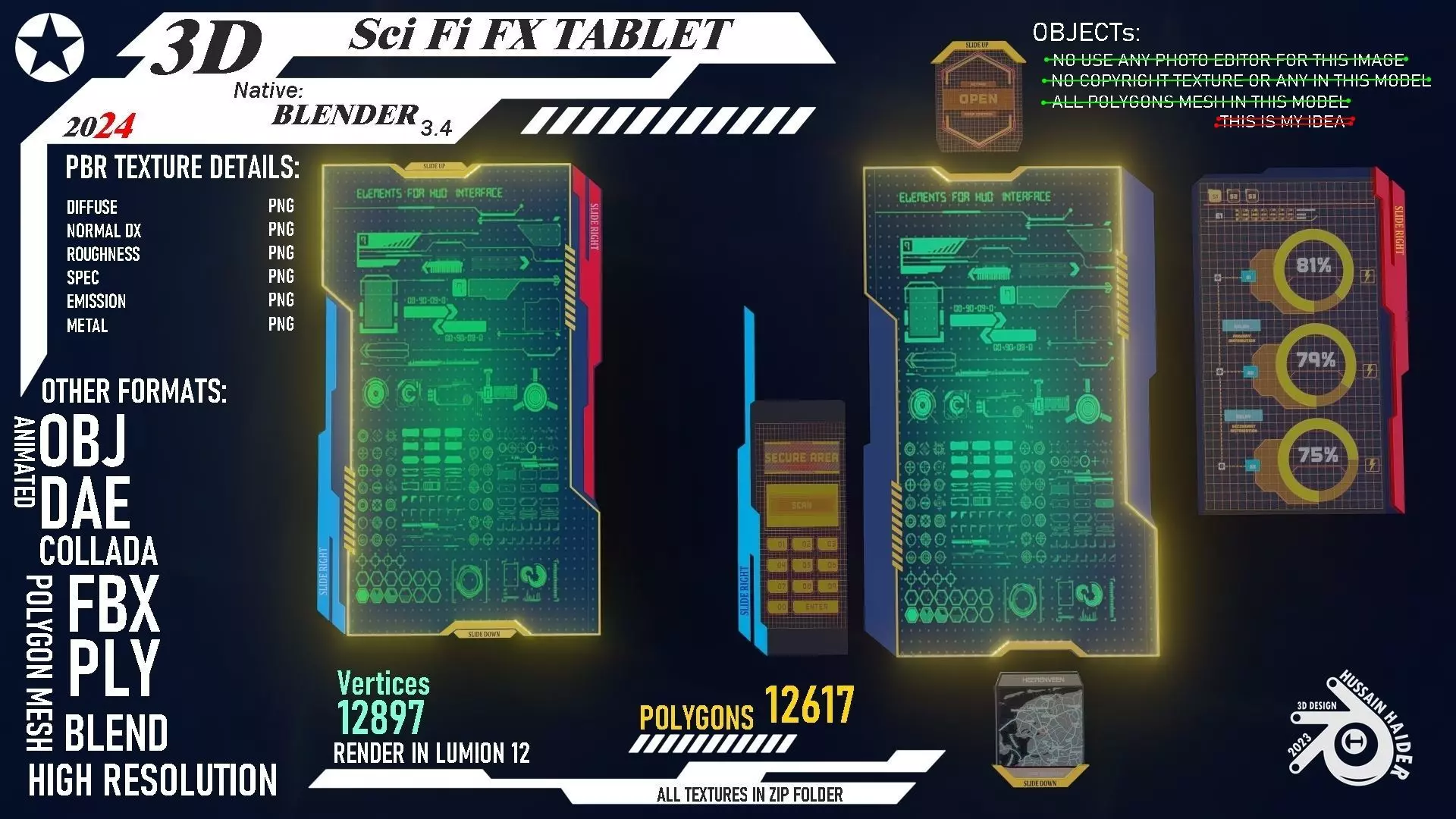 Sci Fi Tablet Low-poly 3D model_0