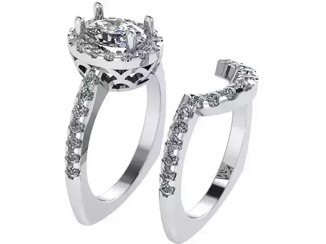 Oval Halo Wedding Ring Set 0614