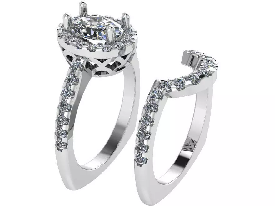 Oval Halo Wedding Ring Set 0614 3D print model