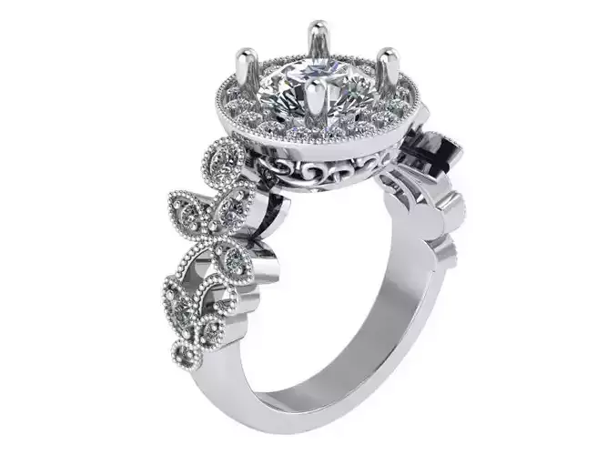 Round Halo Floral Shank Ring 0622
