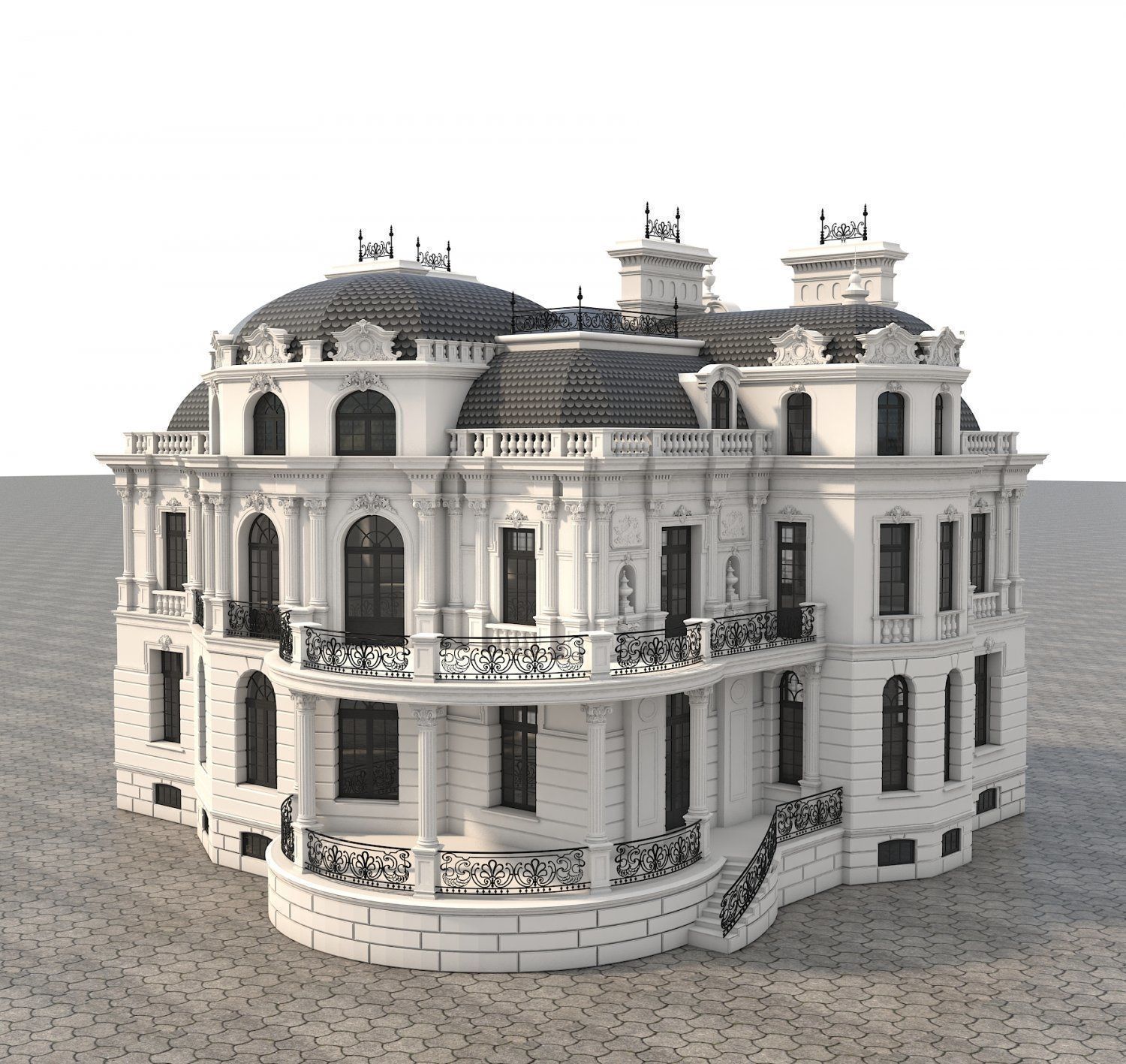 European Style Villa 2 3D model Low-poly 3D model_10