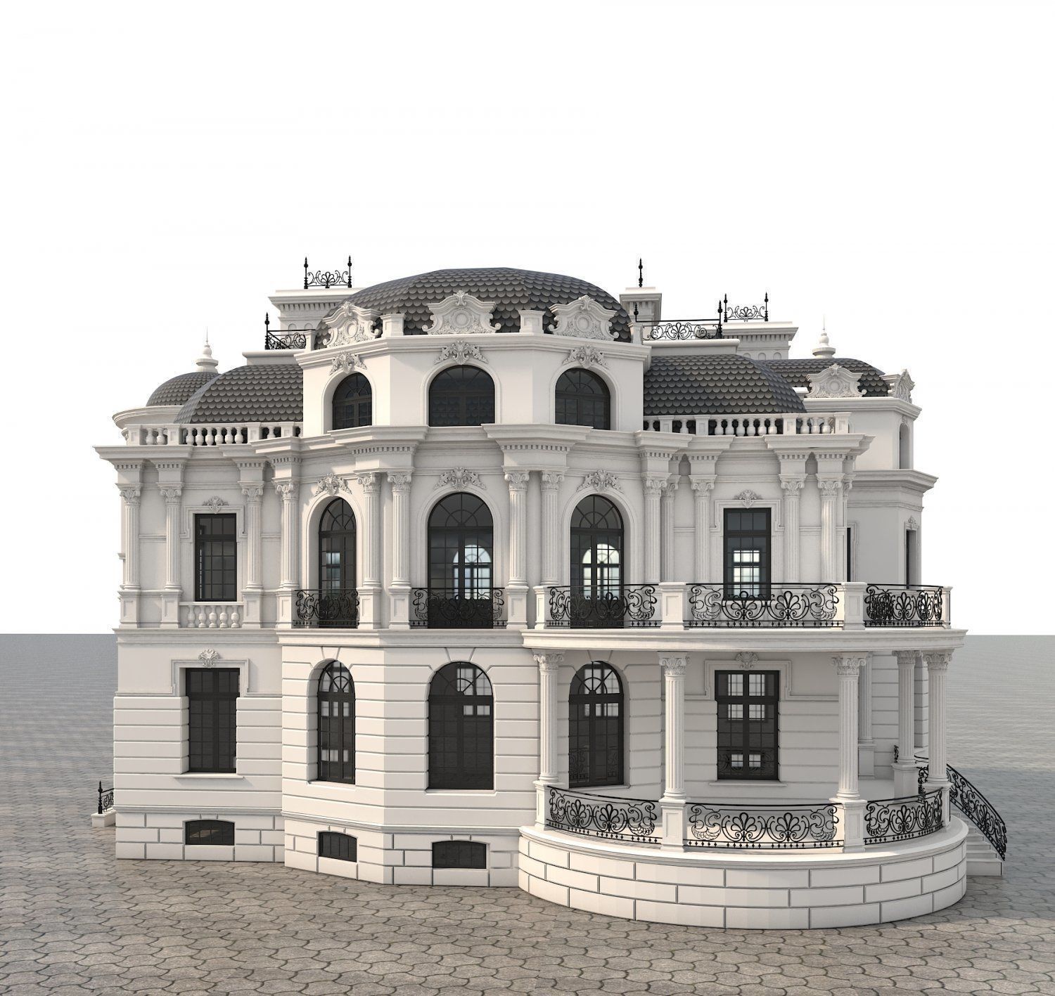 European Style Villa 2 3D model Low-poly 3D model_13