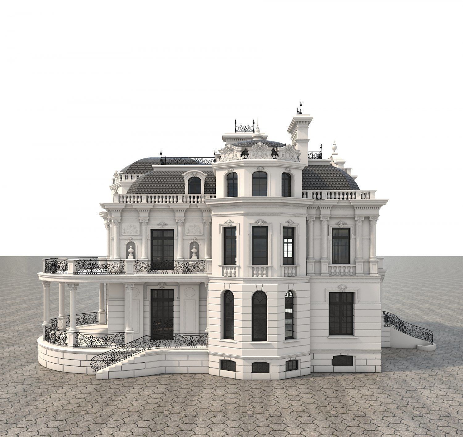 European Style Villa 2 3D model Low-poly 3D model_3
