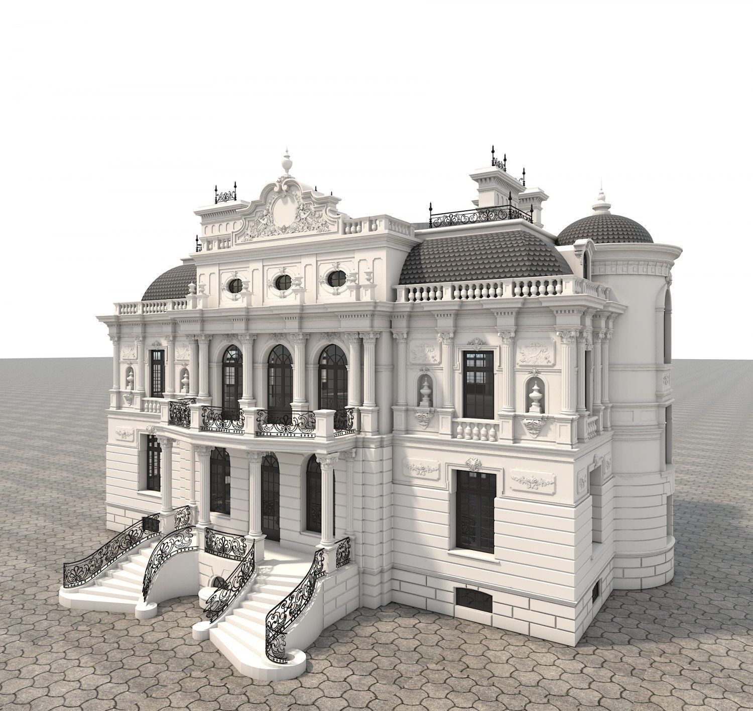 European Style Villa 2 3D model Low-poly 3D model_11