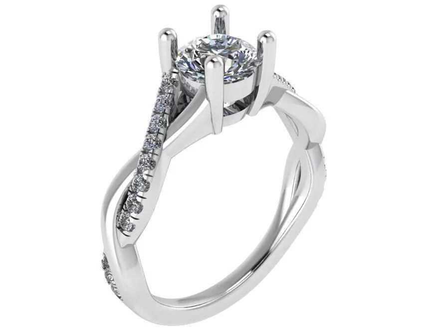 Round Diamond Twisted Ring 0676 3D print model_0