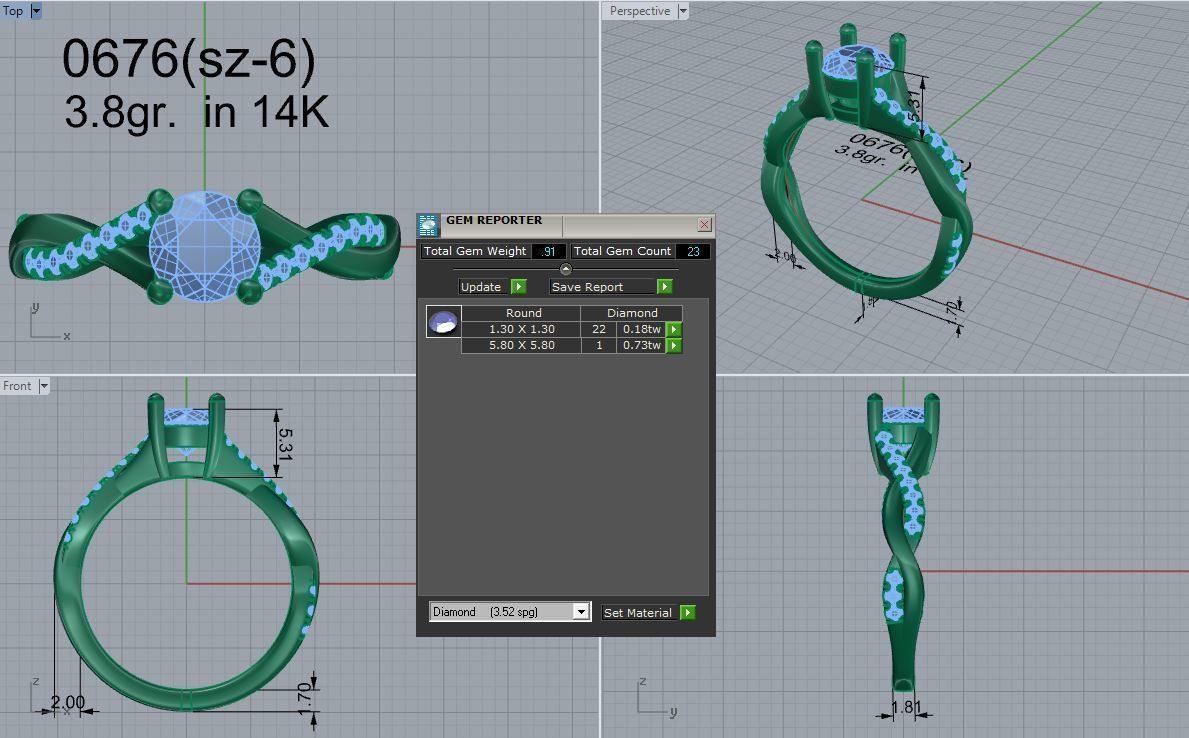 Round Diamond Twisted Ring 0676 3D print model_4