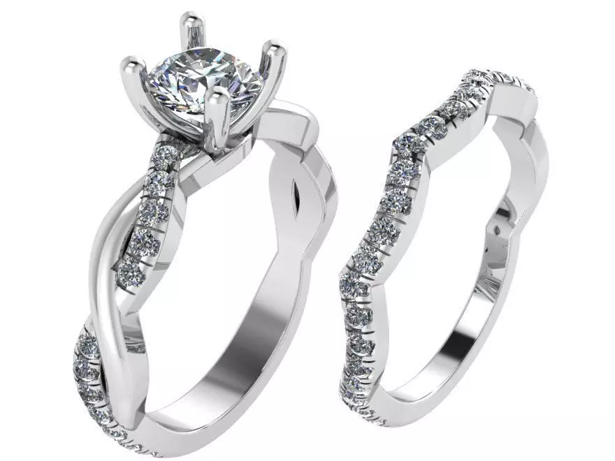 Round Diamond Twisted Ring Set 0682 3D print model