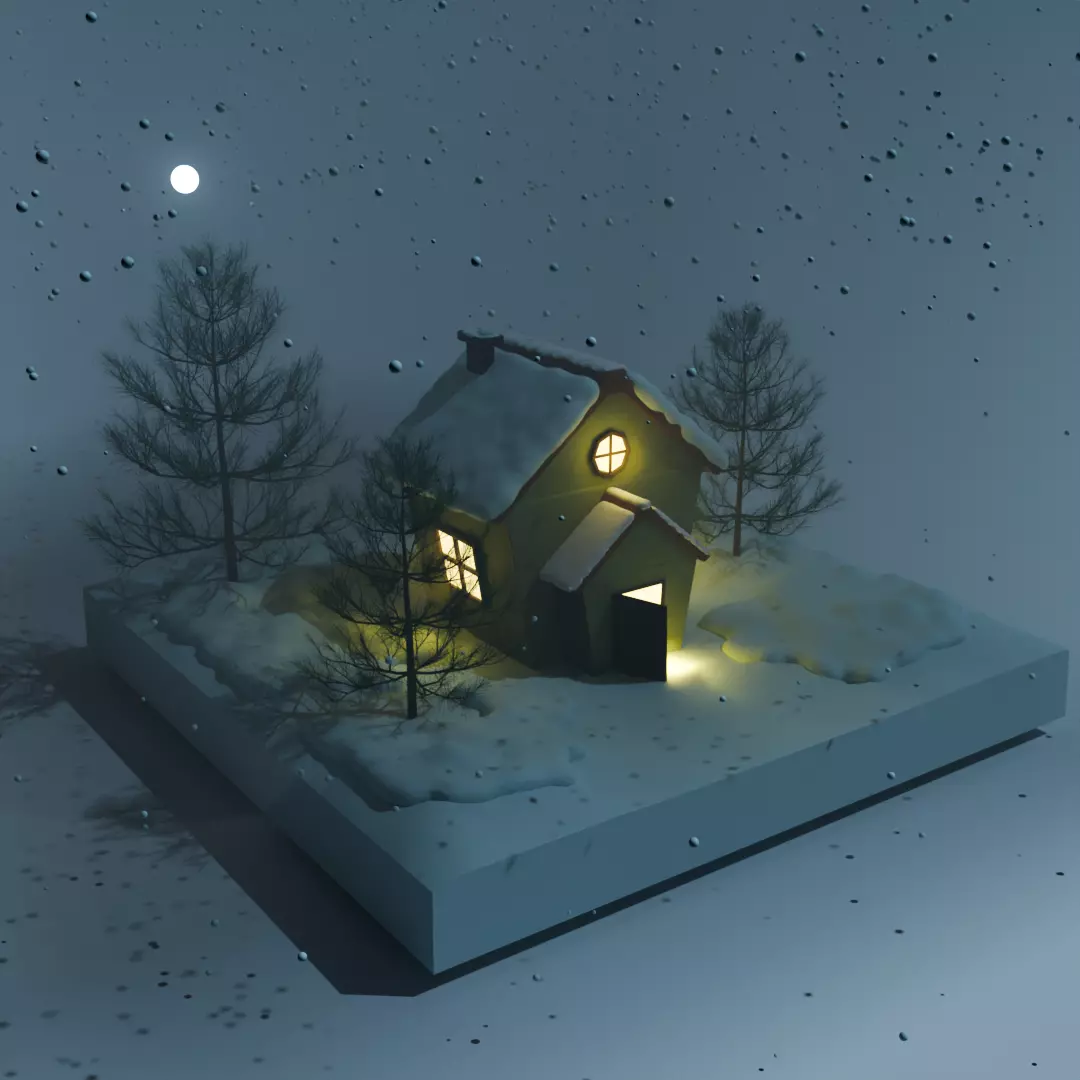 Winter Animated Snow House Free 3D model_0
