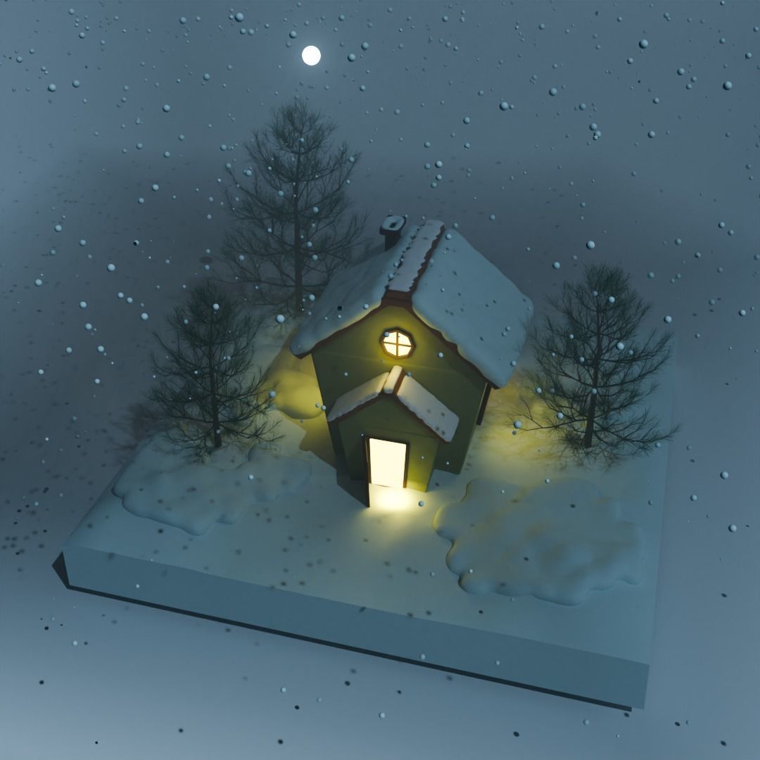 Winter Animated Snow House Free 3D model_2