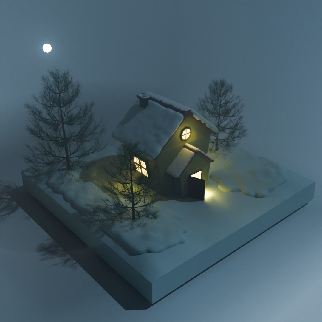 Winter Animated Snow House Free 3D model_3
