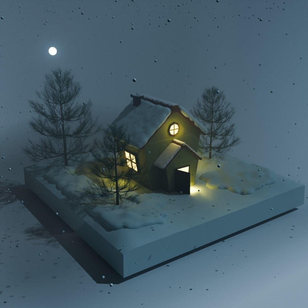 Winter Animated Snow House Free 3D model_4