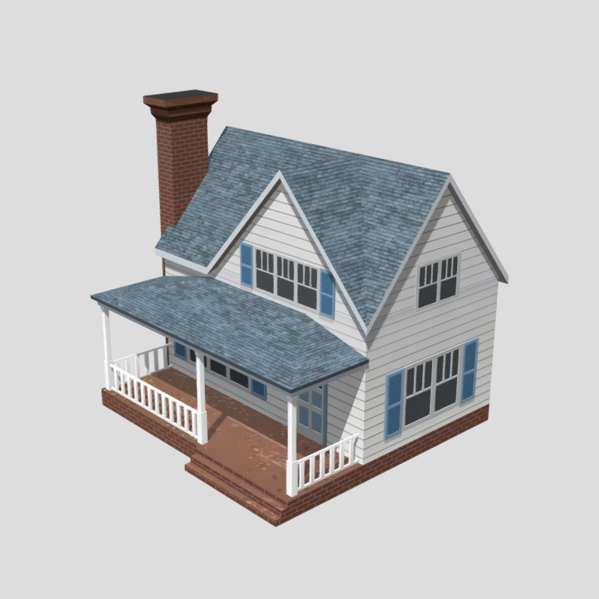 American Style Cottage - Town House Model Low-poly 3D model_4