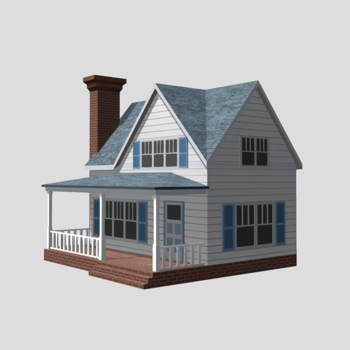 American Style Cottage - Town House Model Low-poly 3D model_1