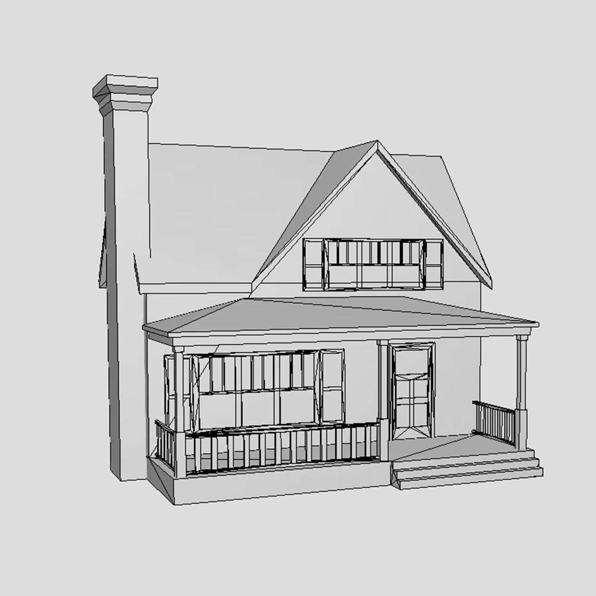 American Style Cottage - Town House Model Low-poly 3D model_6