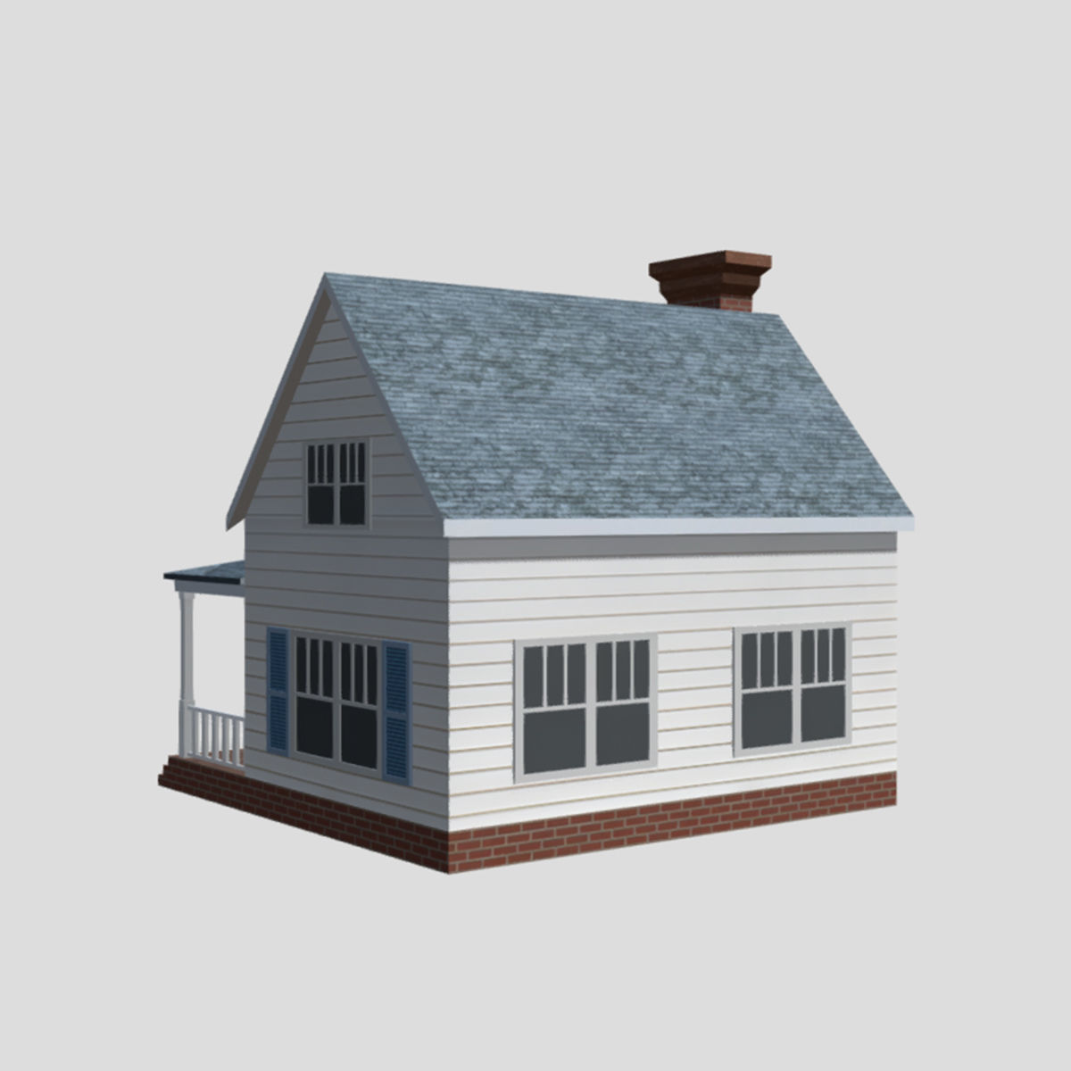 American Style Cottage - Town House Model Low-poly 3D model_3