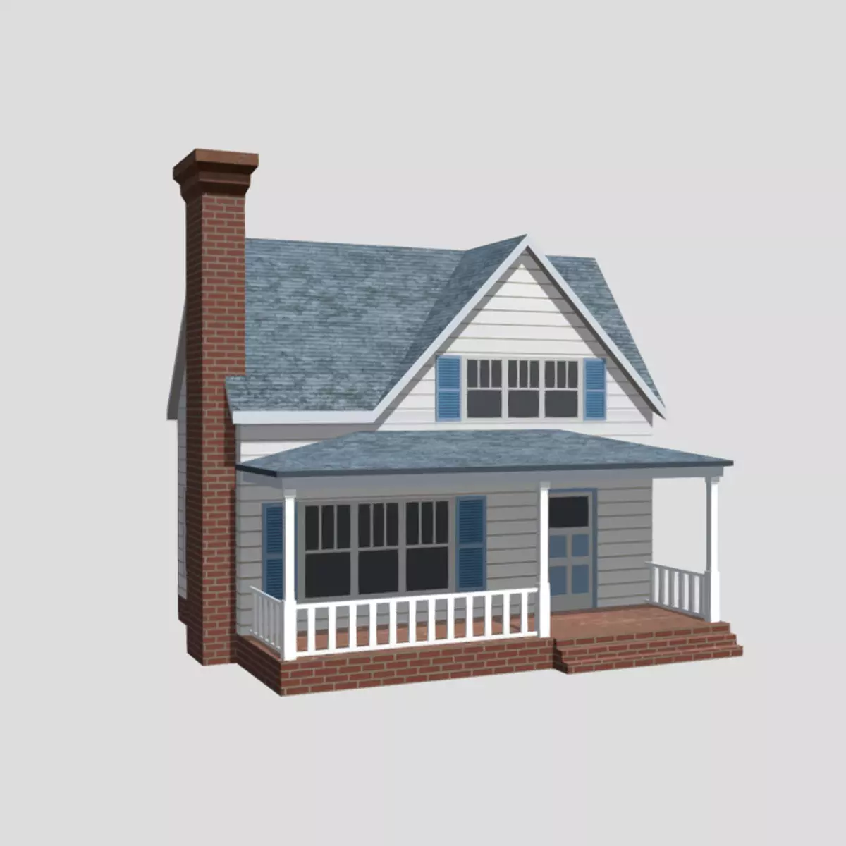 American Style Cottage - Town House Model Low-poly 3D model_0