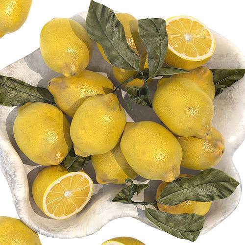 bowl of yellow lemons 3D model 4