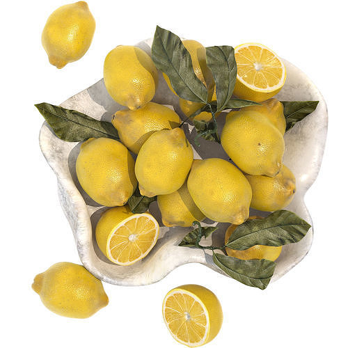 bowl of yellow lemons 3D model 3