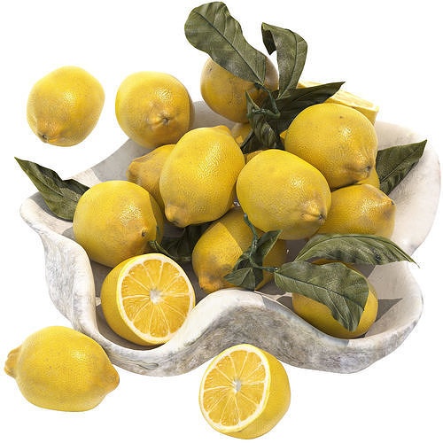 bowl of yellow lemons 3D model 2