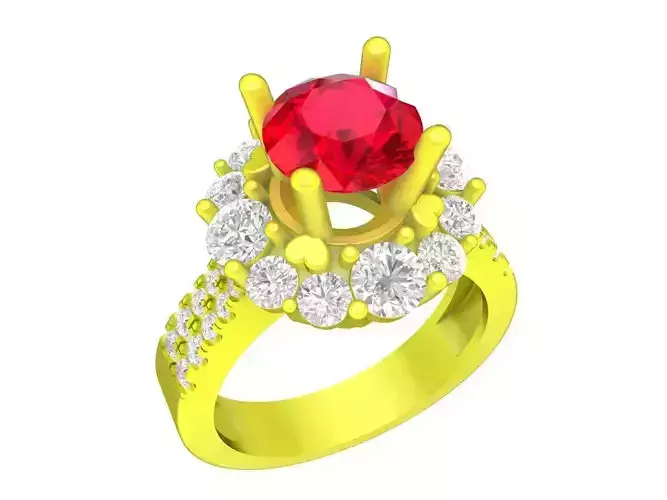 A7476 Korean Style Halo Diamond Engagement Ring 3D Model