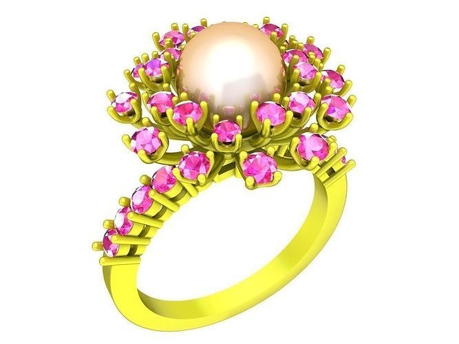 7482 hongkong style diamond pearl women ring 3D print model