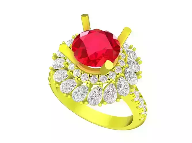 A7483 Korean Style Diamond Women Engagement Ring 3D Model