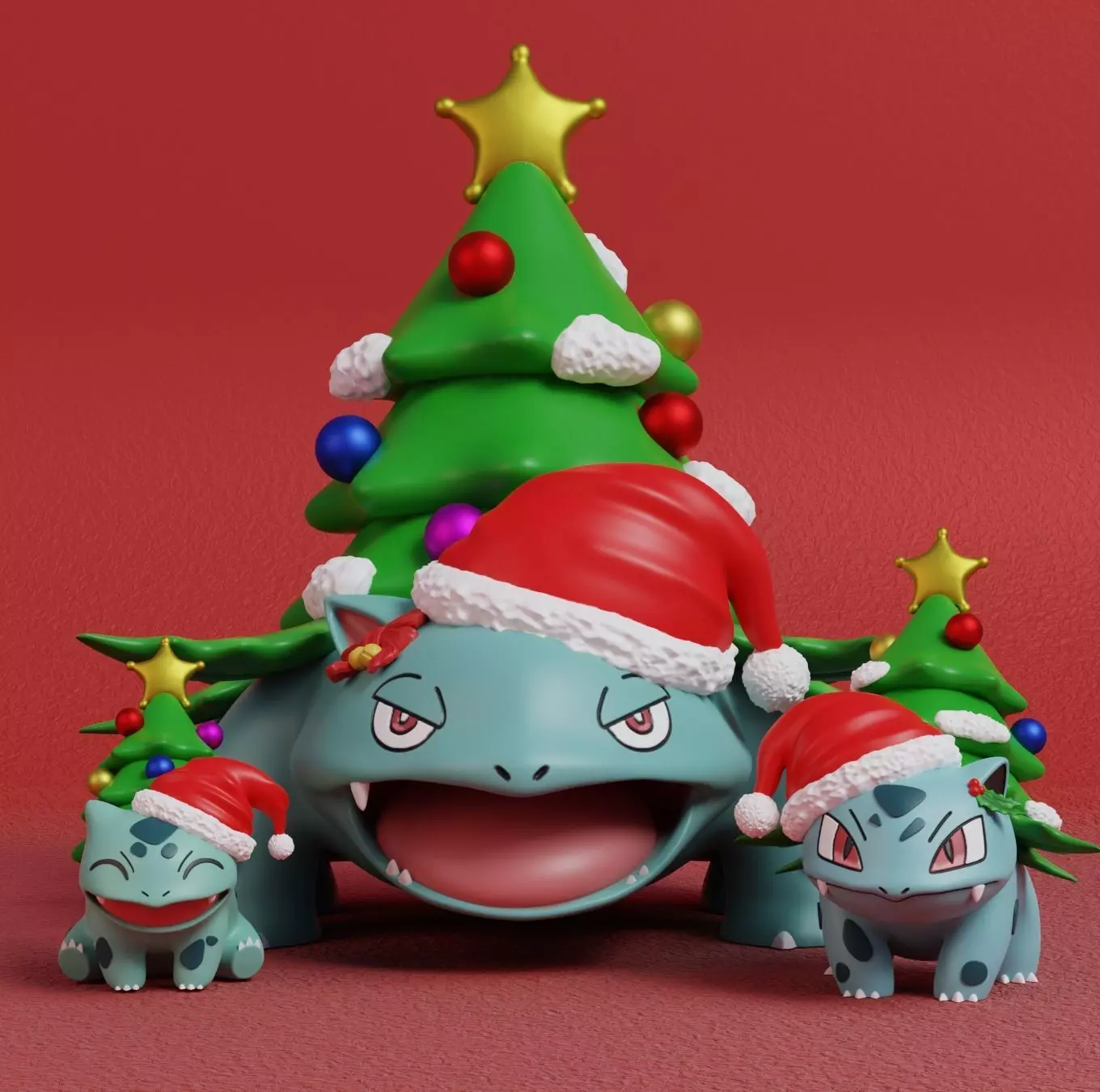 Pokemon - Christmas Bulbasaur Ivysaur and Venusaur  3D print model_0