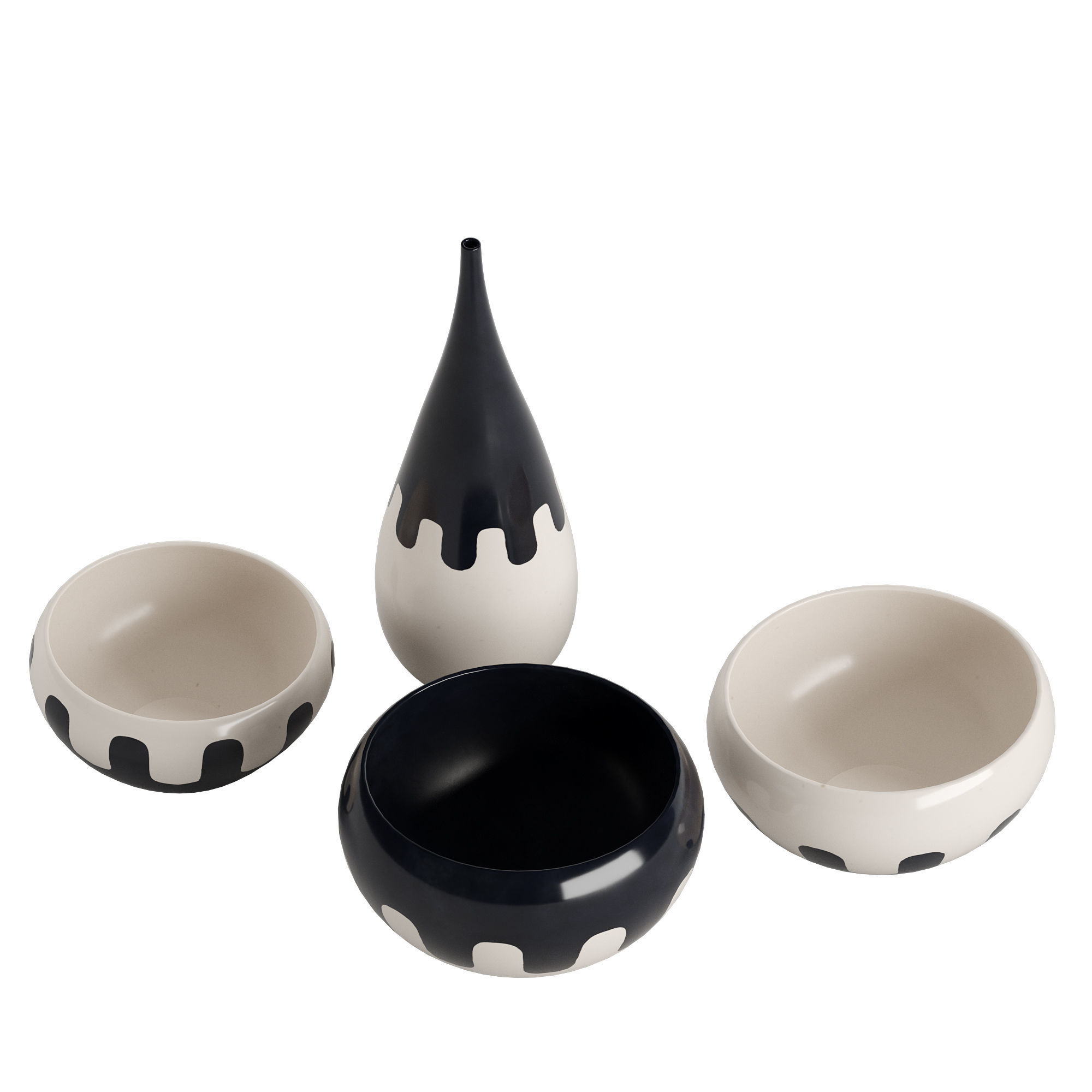 Decorative hand painted ceramic set 3D model_1