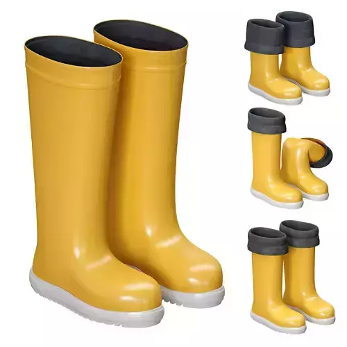 Yellow rubber boots 3D model Yellow rubber boots 3D model