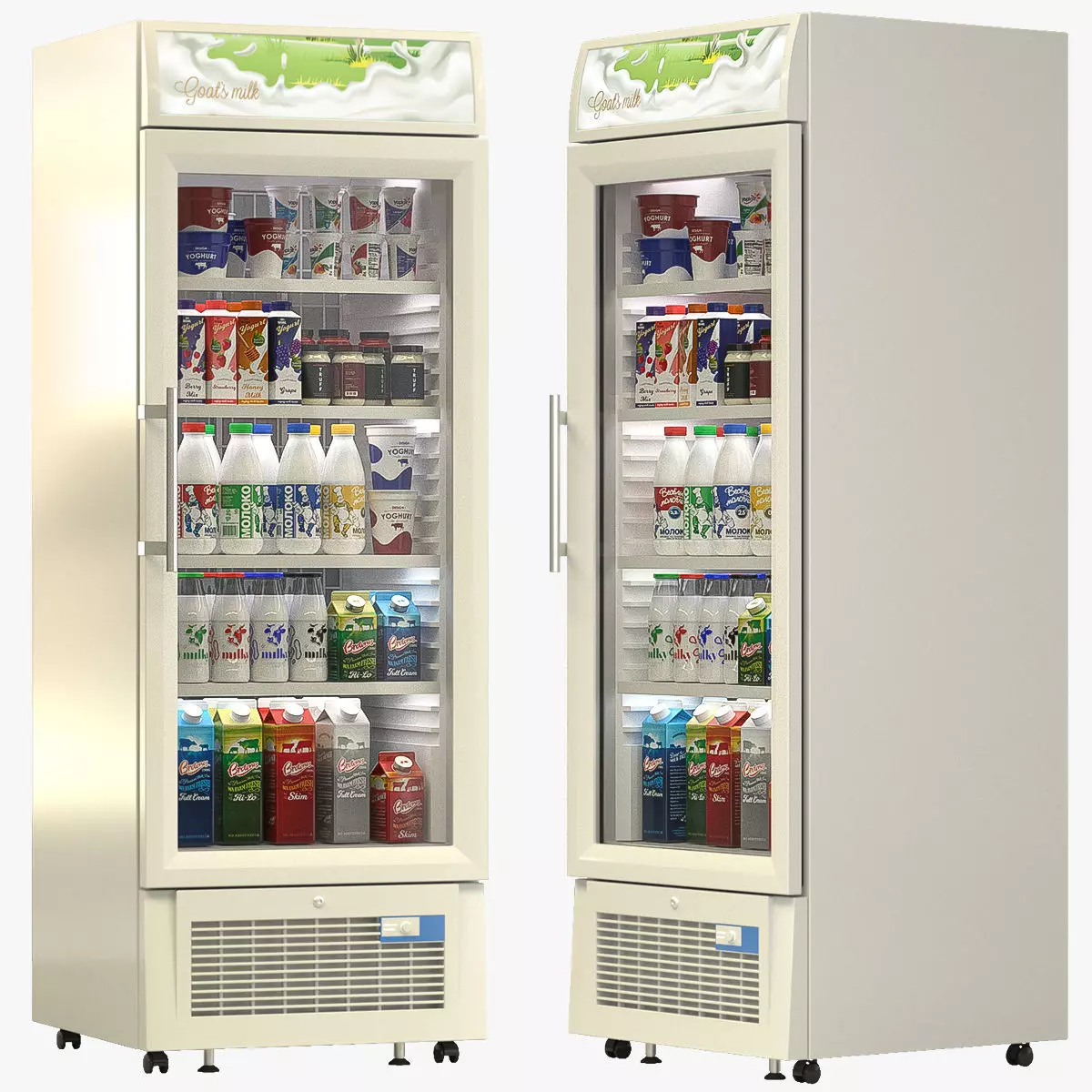 Freezer cabinet with dairy products Low-poly 3D model_0