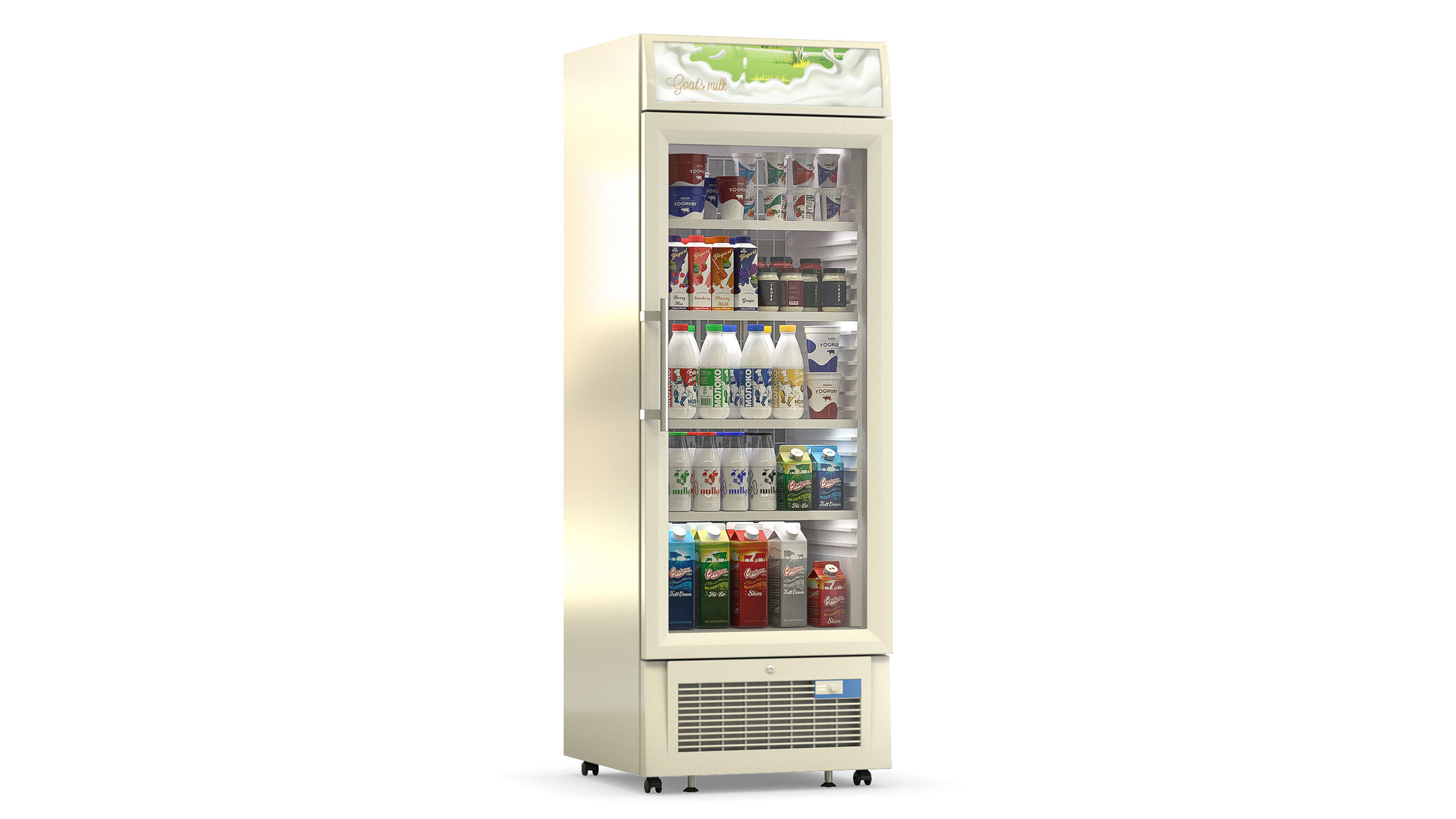 Freezer cabinet with dairy products Low-poly 3D model_1
