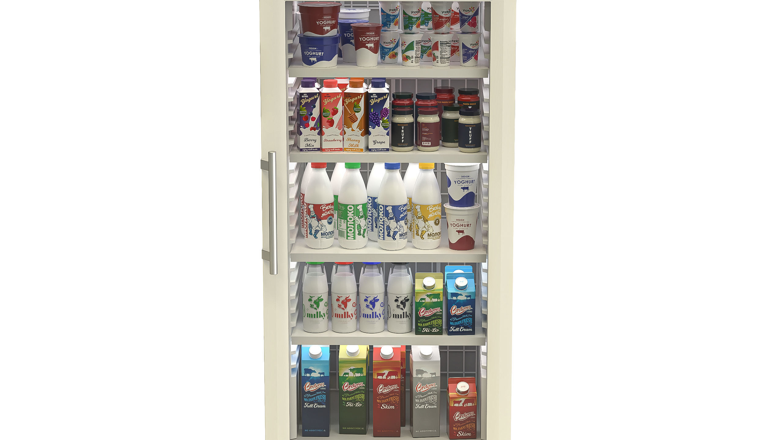 Freezer cabinet with dairy products Low-poly 3D model_2
